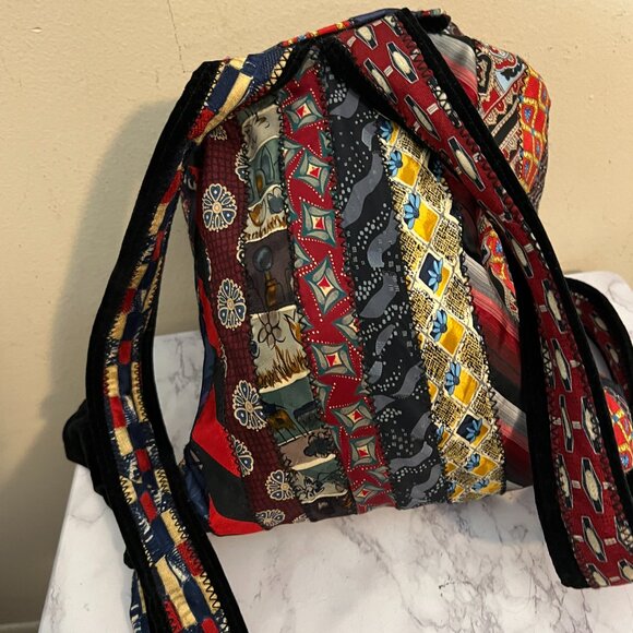 Upcycled  Handmade VIntage Silk Ties Backpack Boho Festival - Picture 7 of 10